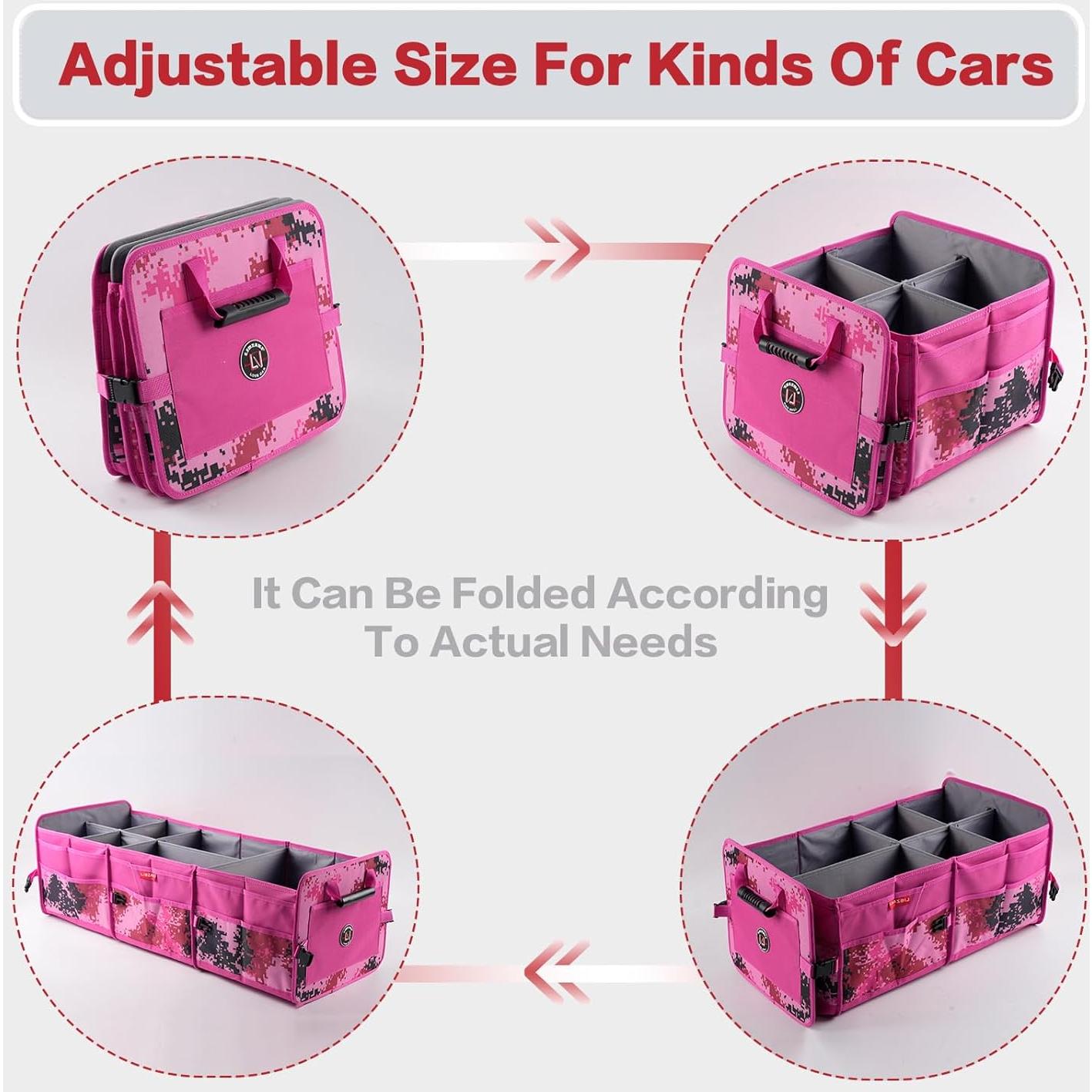 Organizador de Maletero LIBZAKI 95L con Bolsa Térmica 26L - Camuflaje Rosa