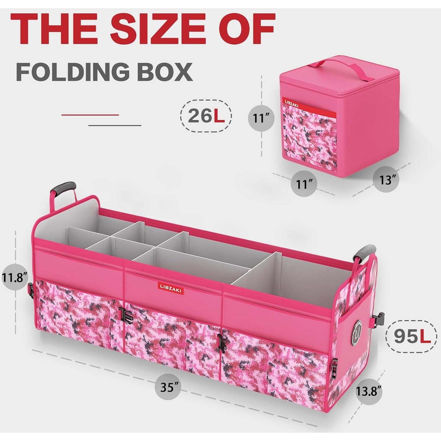 Organizador de Maletero LIBZAKI 95L con Bolsa Térmica 26L - Camuflaje Rosa