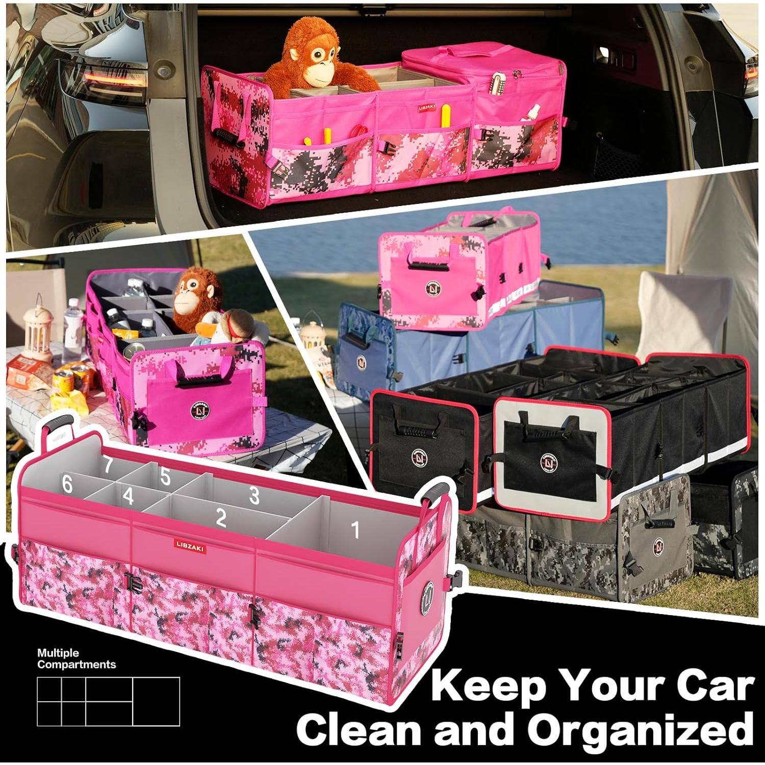 Organizador de Maletero LIBZAKI 95L con Bolsa Térmica 26L - Camuflaje Rosa