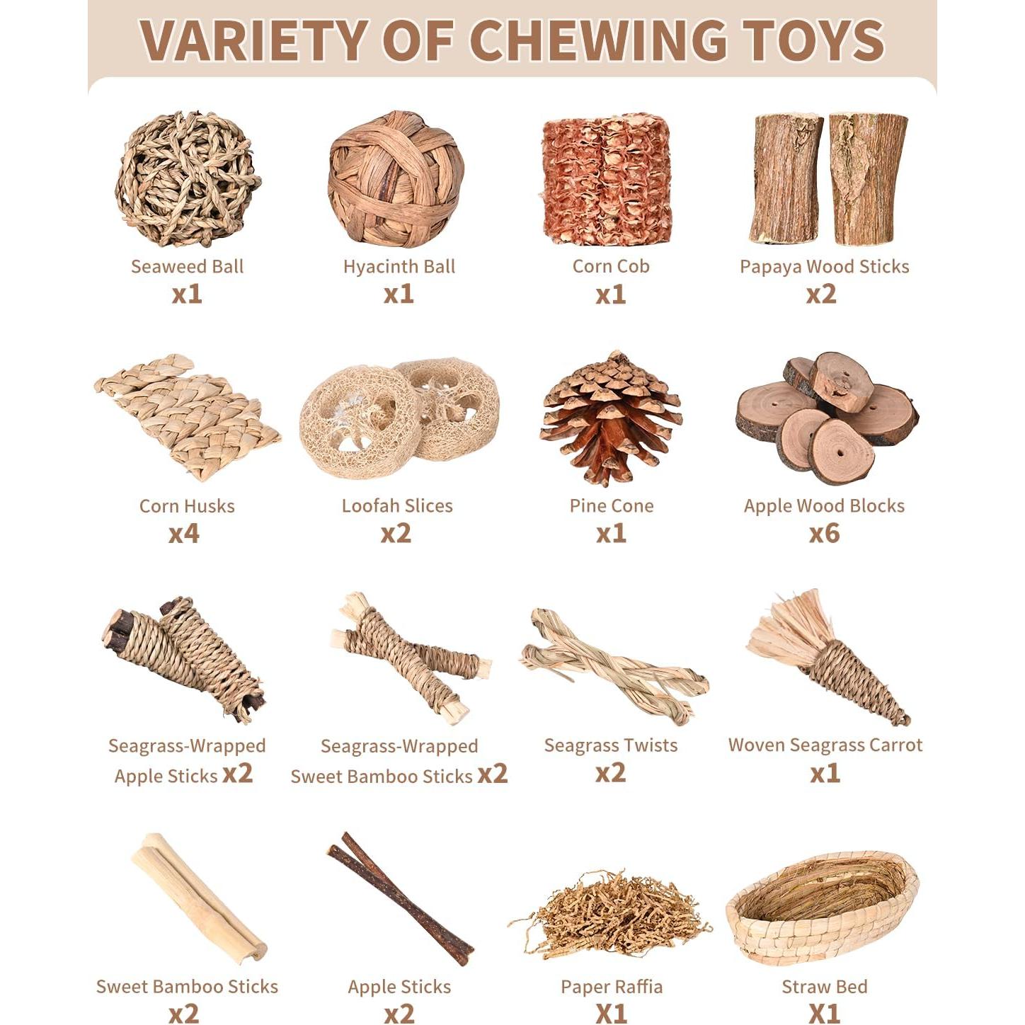 31 Juguetes Masticables Naturales para Conejos y Roedores