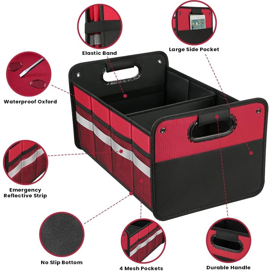Organizador de Maletero de Coche WINHUNT 50L Plegable Rojo
