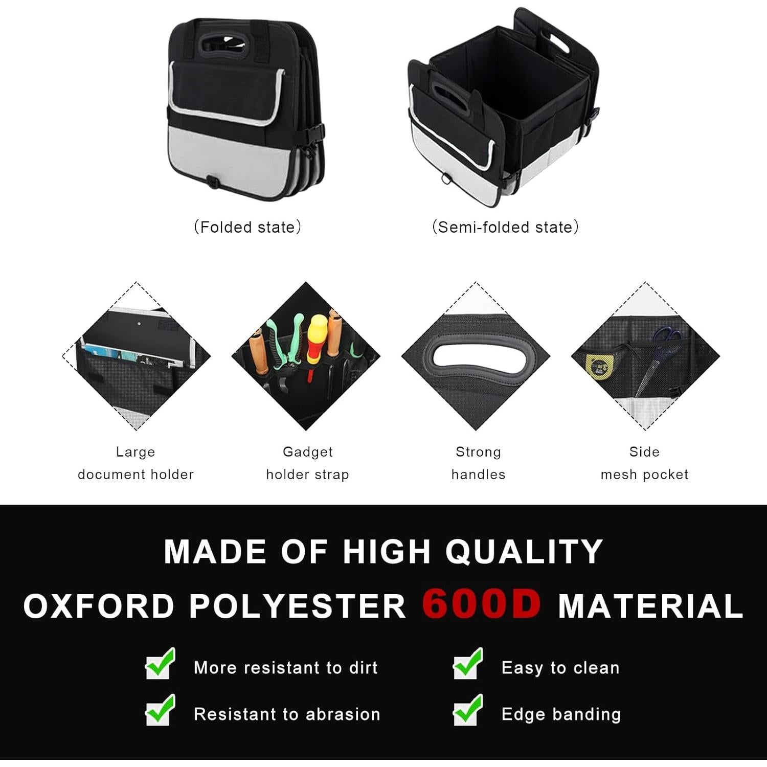 Organizador de Maletero ZNDAW Plegable 90x35x30 cm Negro y Gris