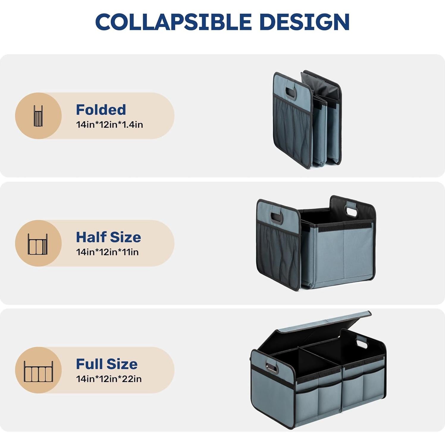 Organizador de Maletero YSSOA 2 Compartimentos Tapa Verde-Gris