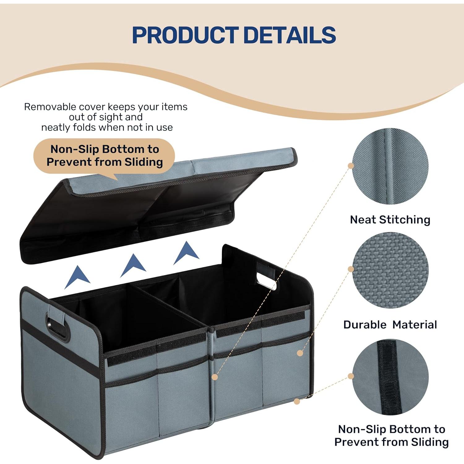 Organizador de Maletero YSSOA 2 Compartimentos Tapa Verde-Gris