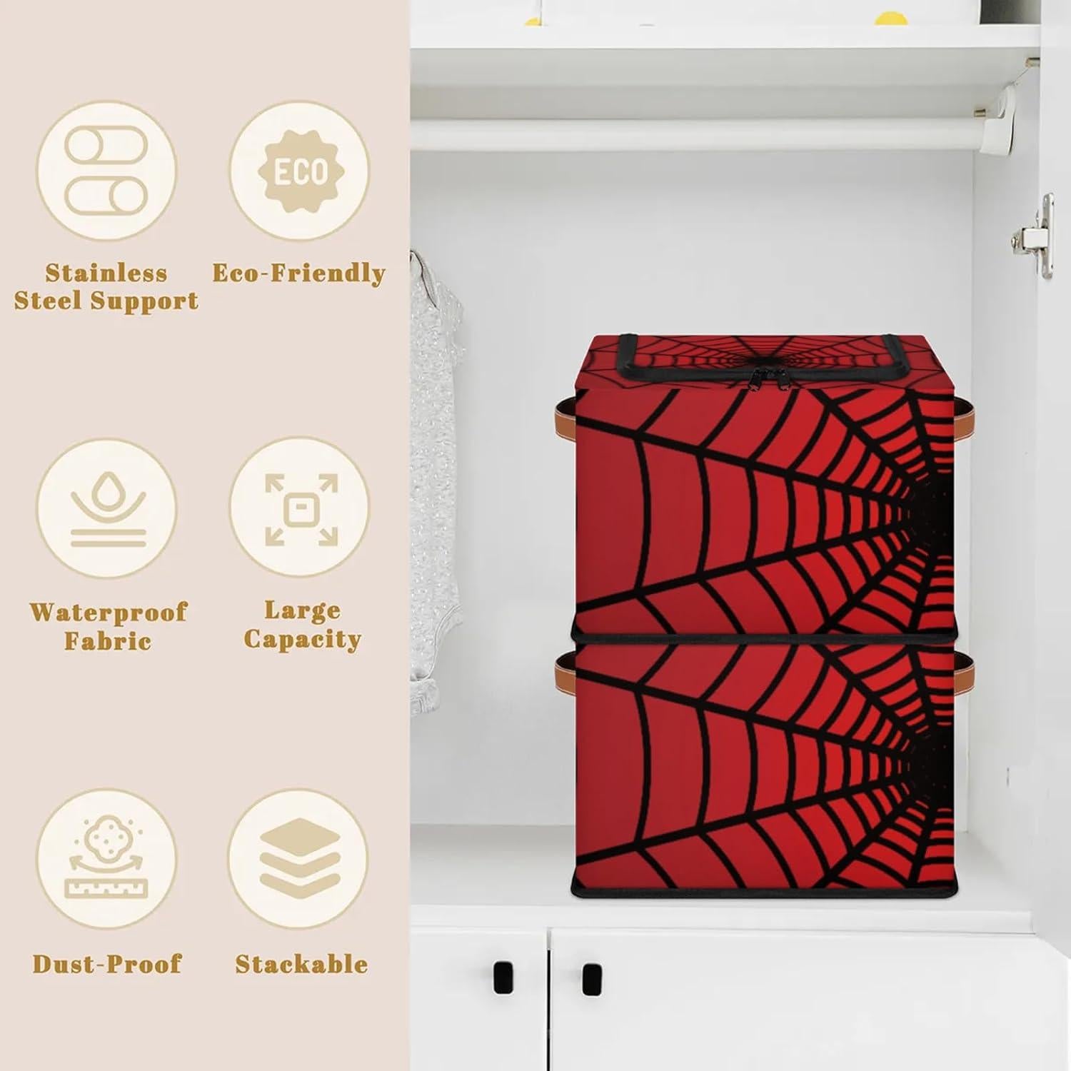 Cajas de Almacenamiento Plegables YLYNIU con Tapa Cremallera - Telaraña Roja