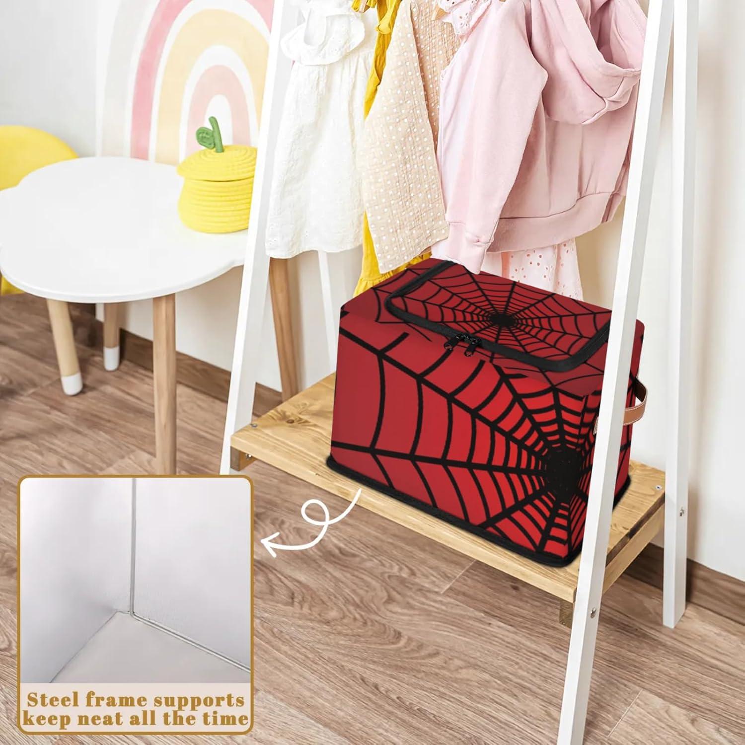 Cajas de Almacenamiento Plegables YLYNIU con Tapa Cremallera - Telaraña Roja