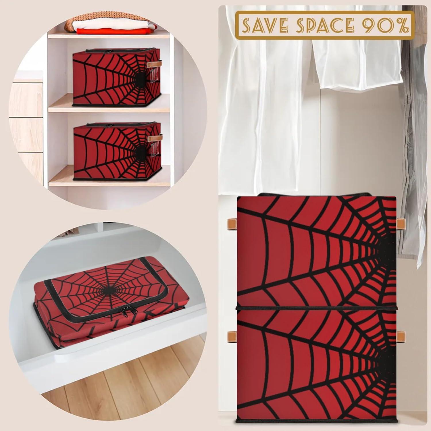 Cajas de Almacenamiento Plegables YLYNIU con Tapa Cremallera - Telaraña Roja