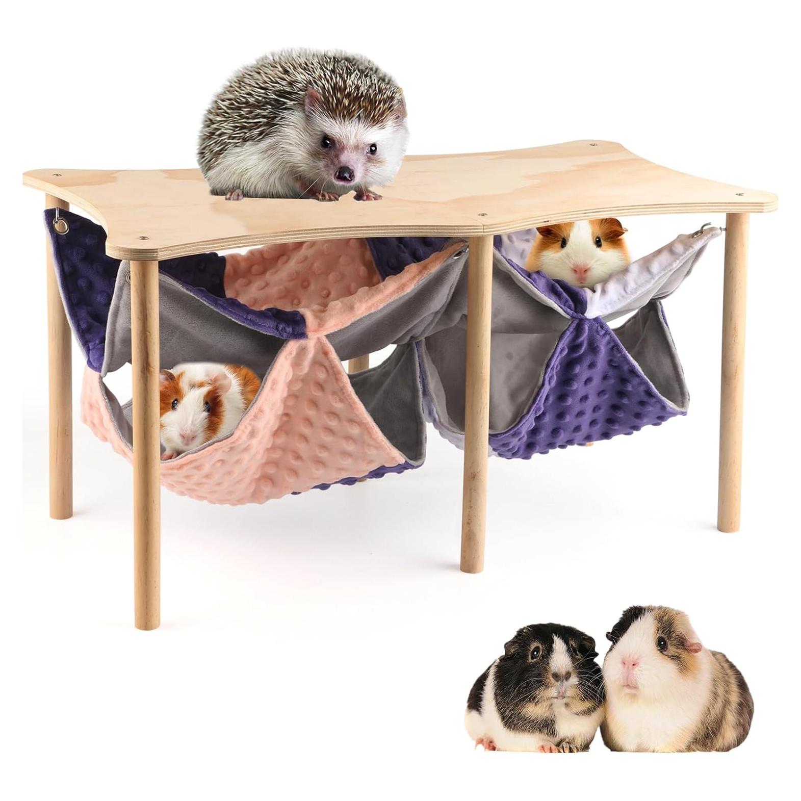 Hamaca Doble para Cobayas HOSUKKO con Soporte de Madera 60x30cm
