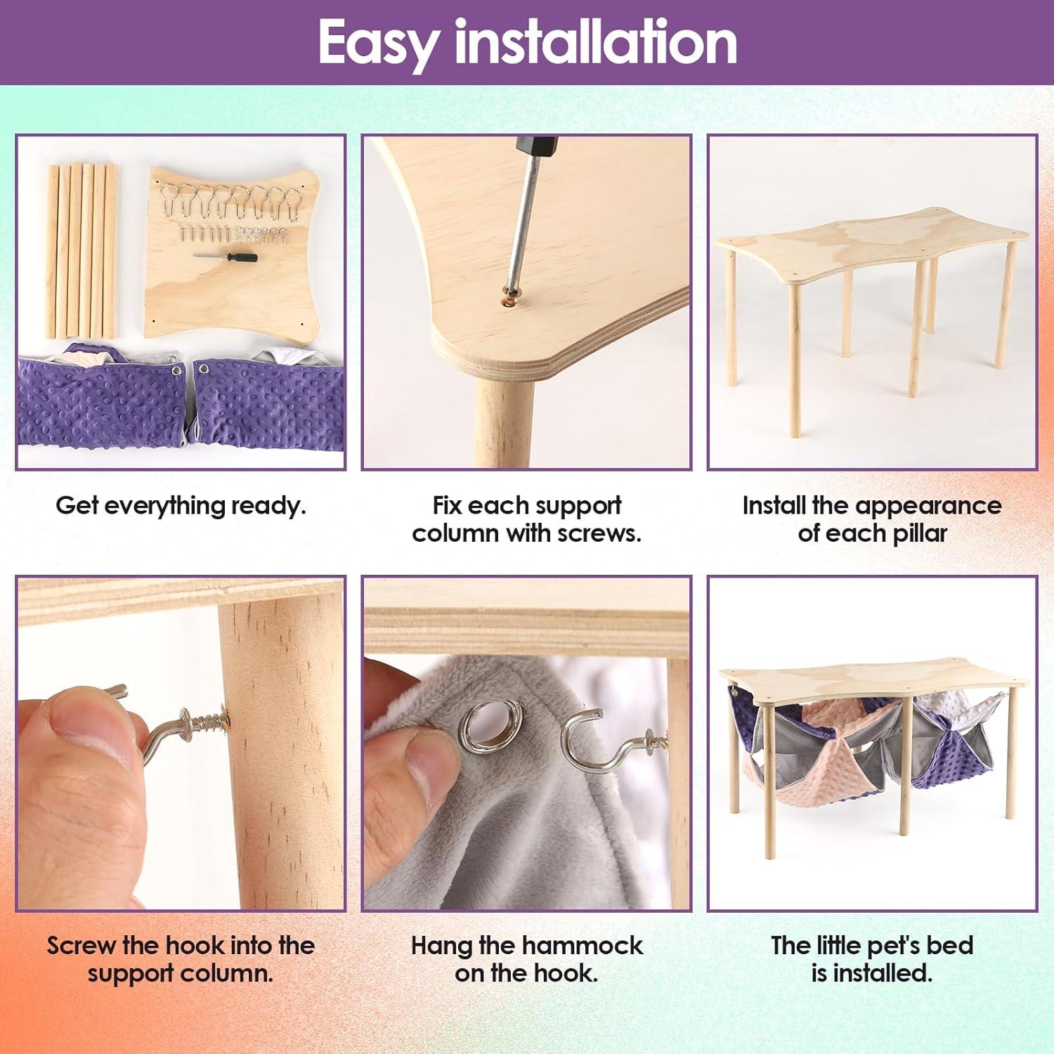 Hamaca Doble para Cobayas HOSUKKO con Soporte de Madera 60x30cm