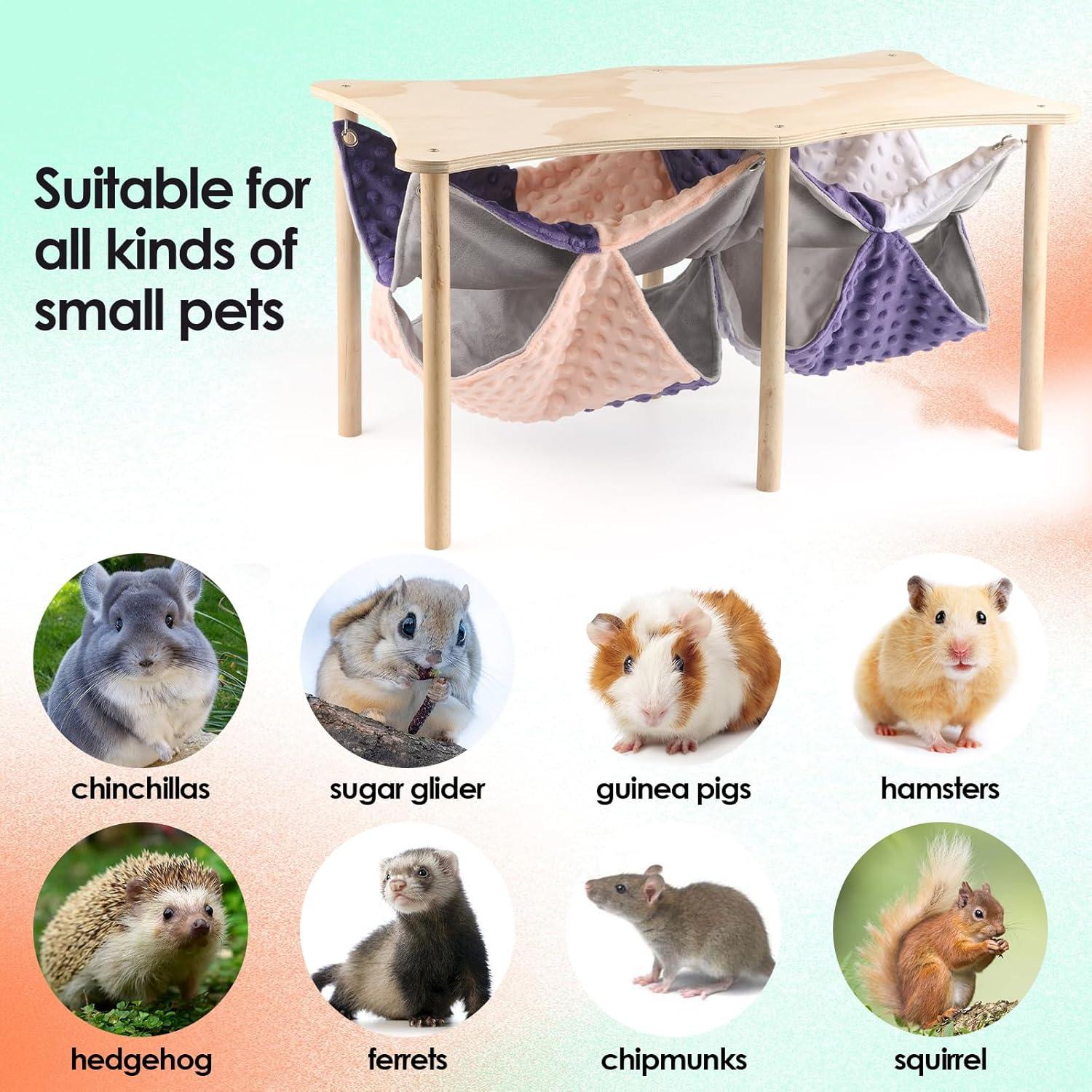 Hamaca Doble para Cobayas HOSUKKO con Soporte de Madera 60x30cm