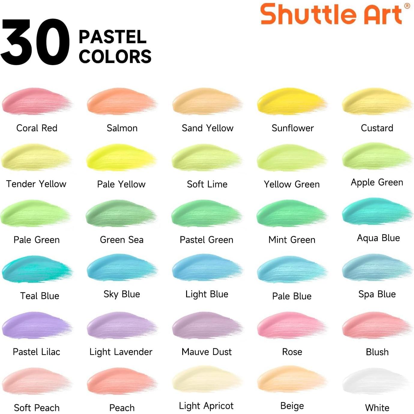 Conjunto de Pintura Acrílica Pastel Shuttle Art 30 Colores 60ml