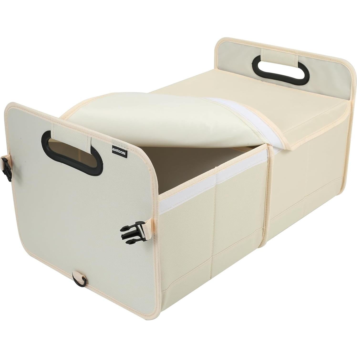 Organizador de Maletero de Coche Austoces Beige Plegable 2 Compartimentos