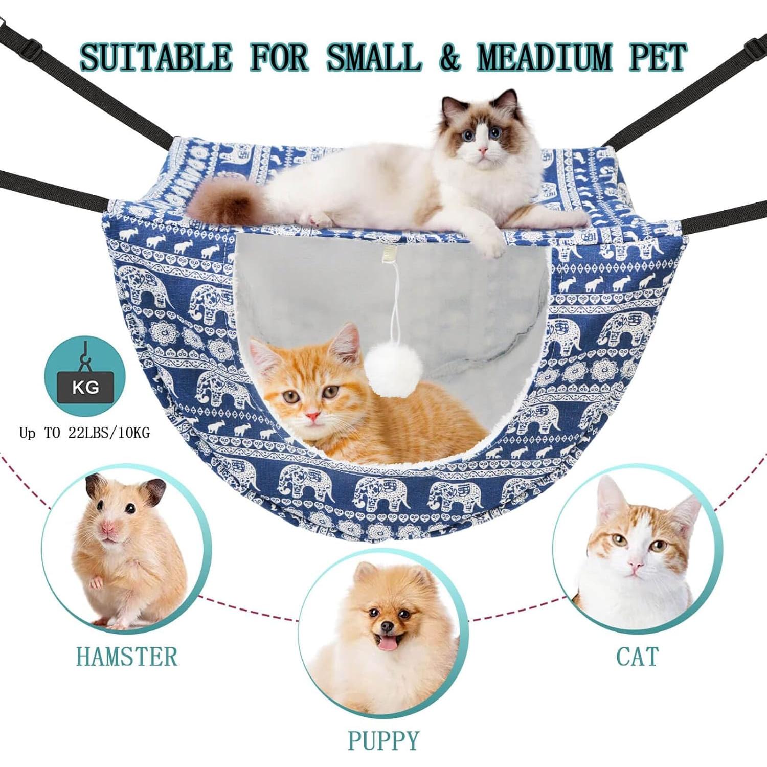 Hamaca para Gato JSPYFITS Doble Capa Ajustable Elefante Azul