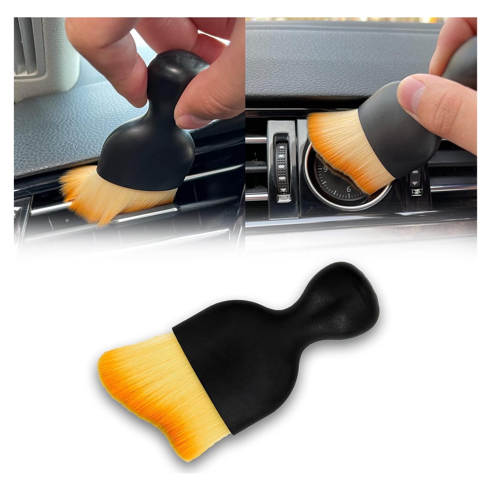 Msyuusr Car Interior Detailing Brush, Ultra Soft Bristles Dust Brush Car Cleaning Brush, Car Interior Cleaning Tool for Cleaning Panels, Air Vent, Computer, Leather (Yellow)