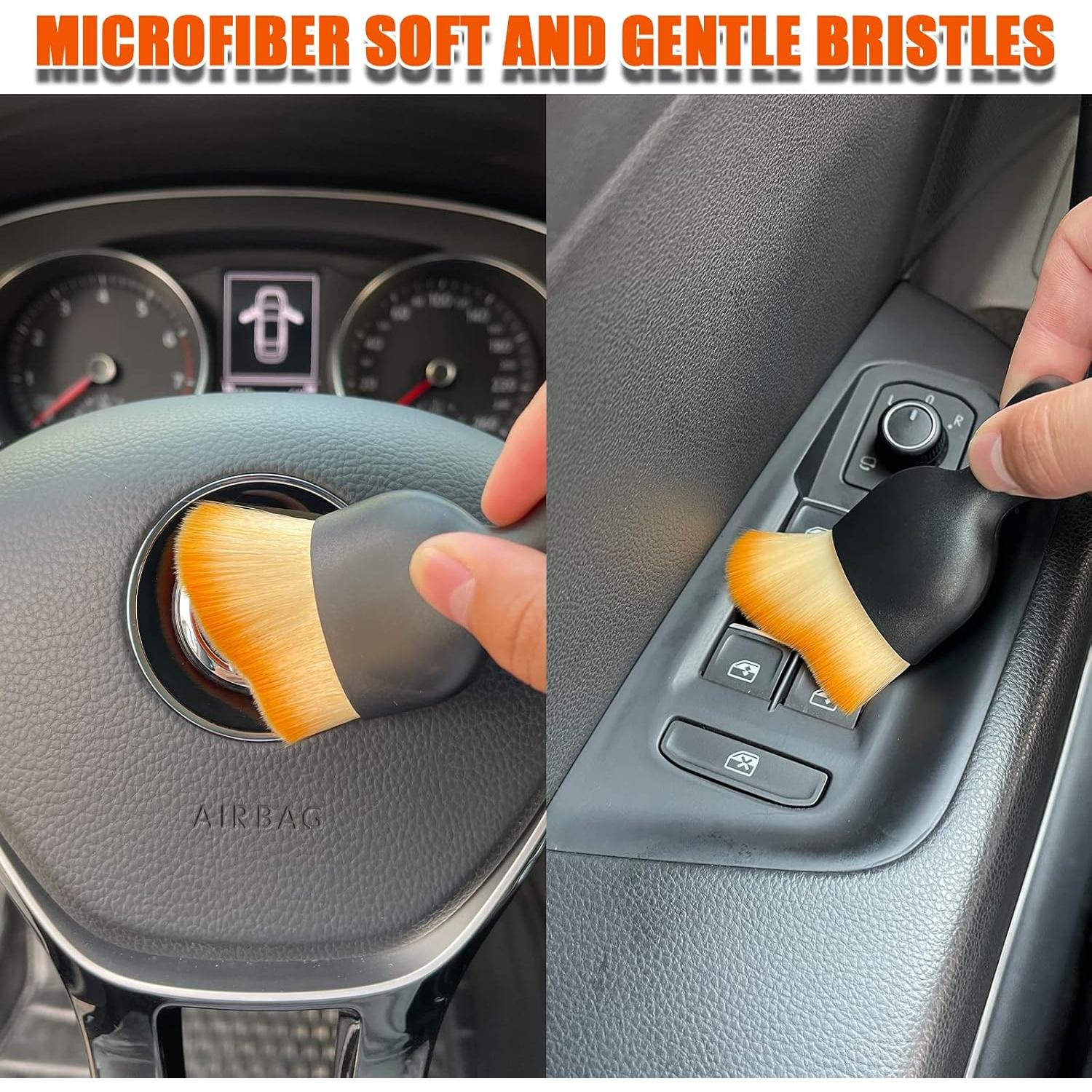 Msyuusr Car Interior Detailing Brush, Ultra Soft Bristles Dust Brush Car Cleaning Brush, Car Interior Cleaning Tool for Cleaning Panels, Air Vent, Computer, Leather (Yellow)