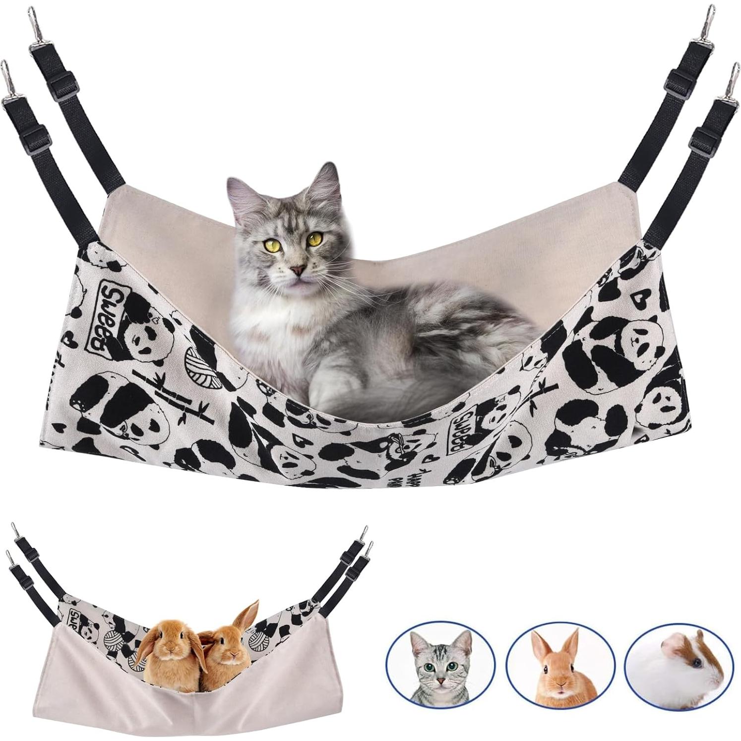 Cat Hammock Bed - 22x18 inch Adjustable Hanging Bed, Reversible, Soft Cat Perch, Sleepy Pad for Kitten, Ferret, Puppy or Small Pet