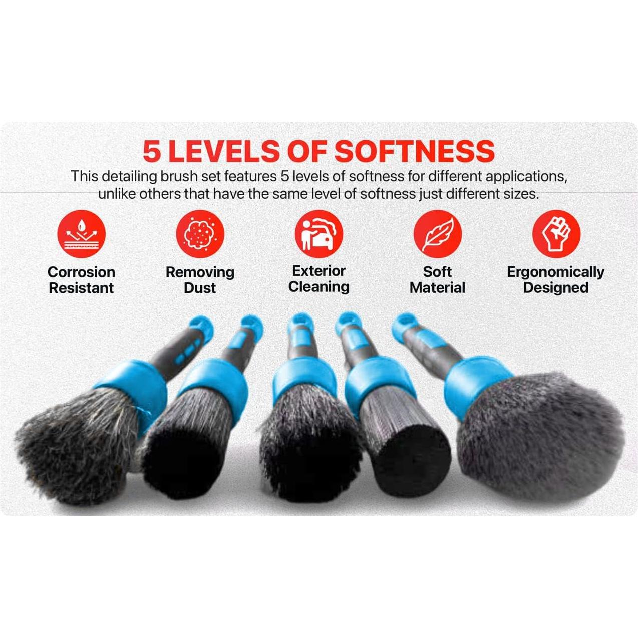 Juego de Cepillos de Detalle 55tech - 5 Piezas para Autos