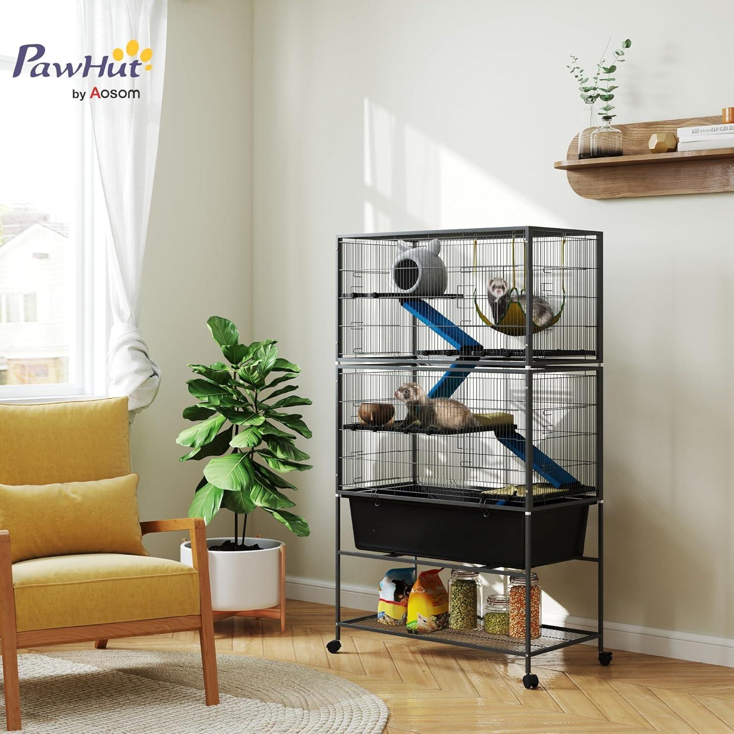 Jaula para Pequeños Animales PawHut 5 Niveles con Ruedas