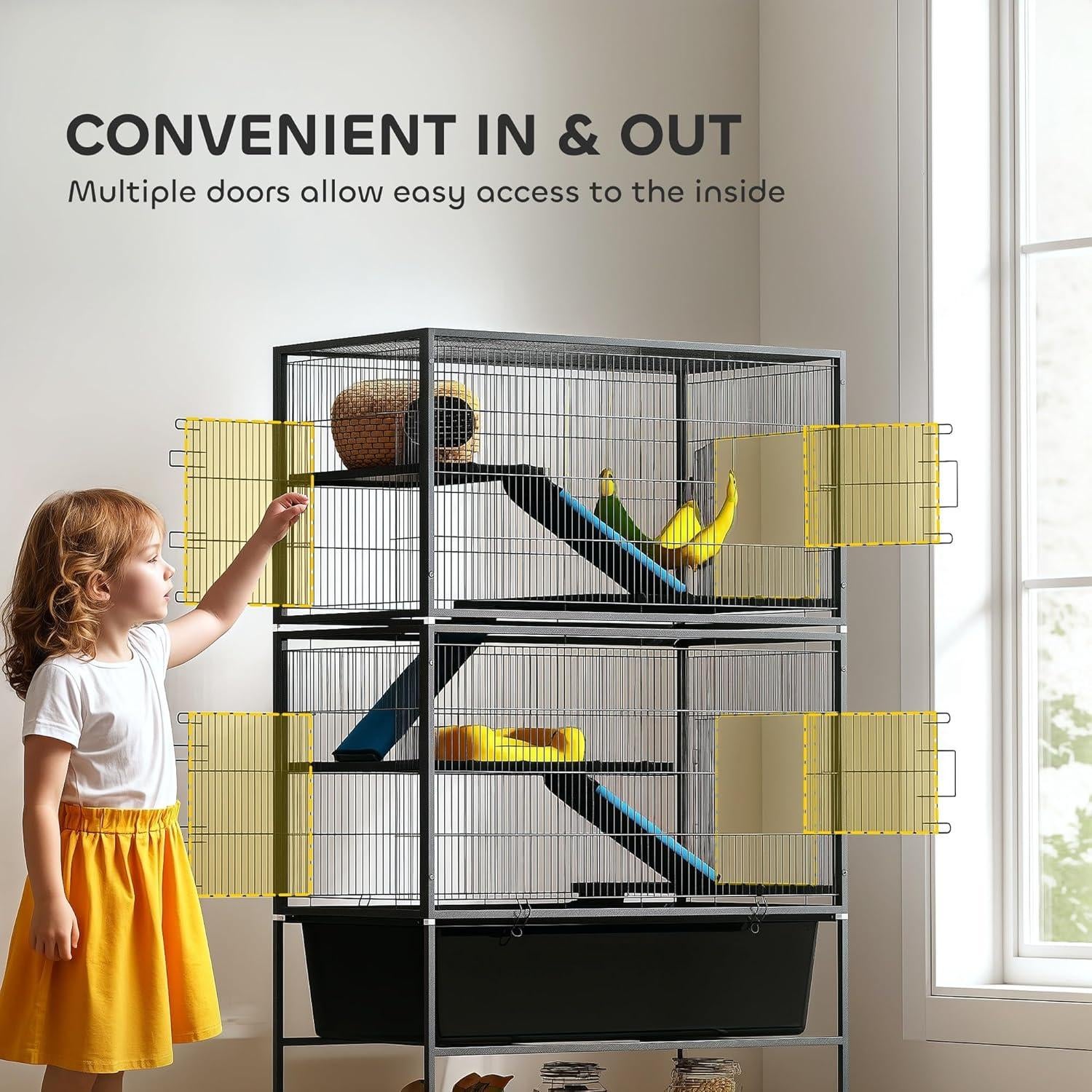 Jaula para Pequeños Animales PawHut 5 Niveles con Ruedas