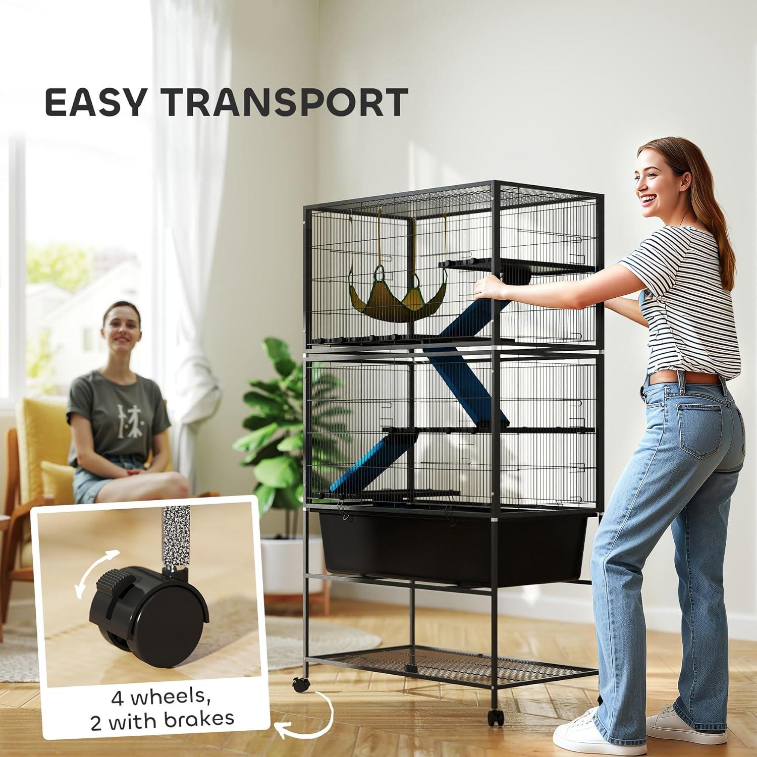 Jaula para Pequeños Animales PawHut 5 Niveles con Ruedas