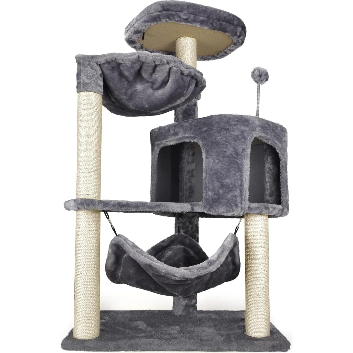 Árbol para Gatos YUNIQUE con Condominio y Hamaca Gris 100 cm