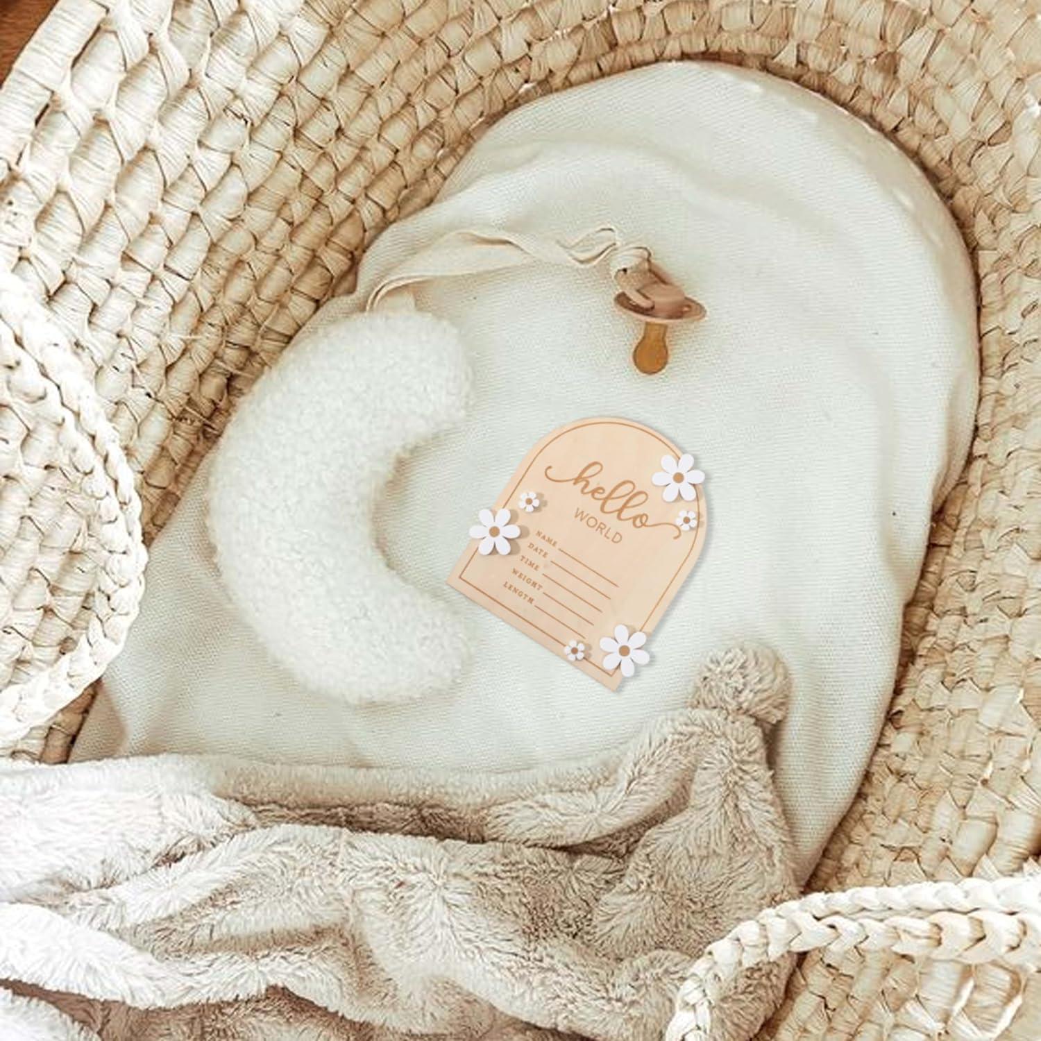 Cartel de Bienvenida al Mundo de Madera WAOUH 16x18 cm