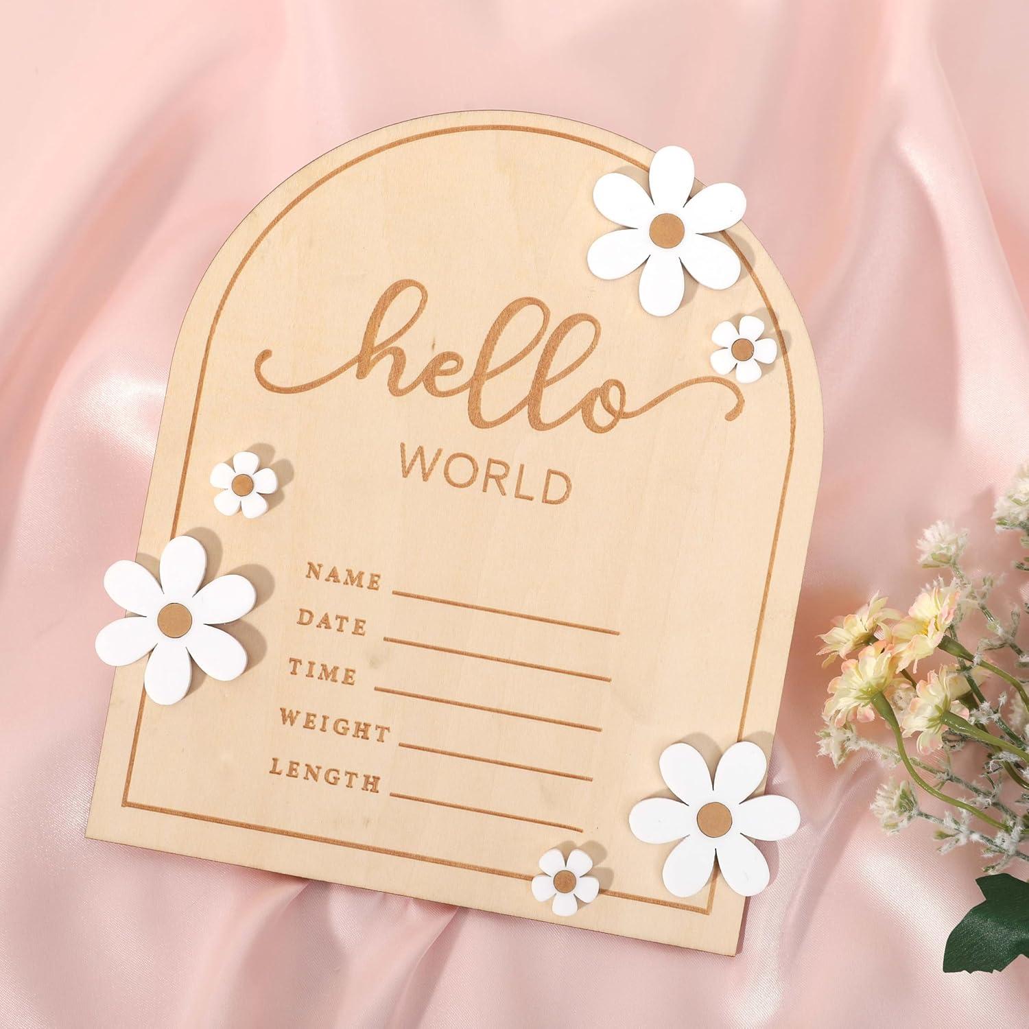 Cartel de Bienvenida al Mundo de Madera WAOUH 16x18 cm