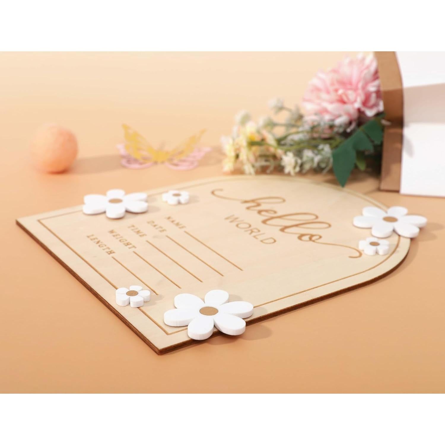 Cartel de Bienvenida al Mundo de Madera WAOUH 16x18 cm