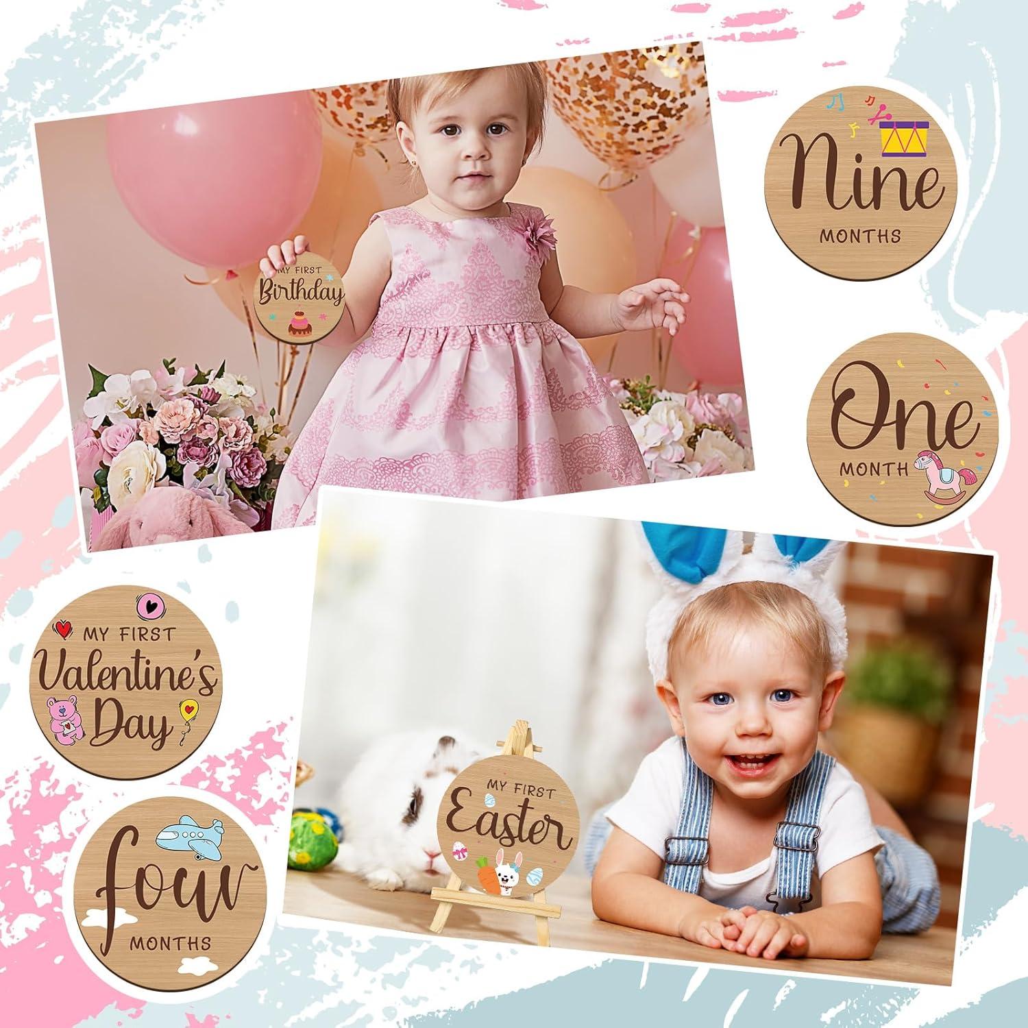 Conjunto de Hitos Mensuales para Bebés Wesiti - 28 Discos de Madera