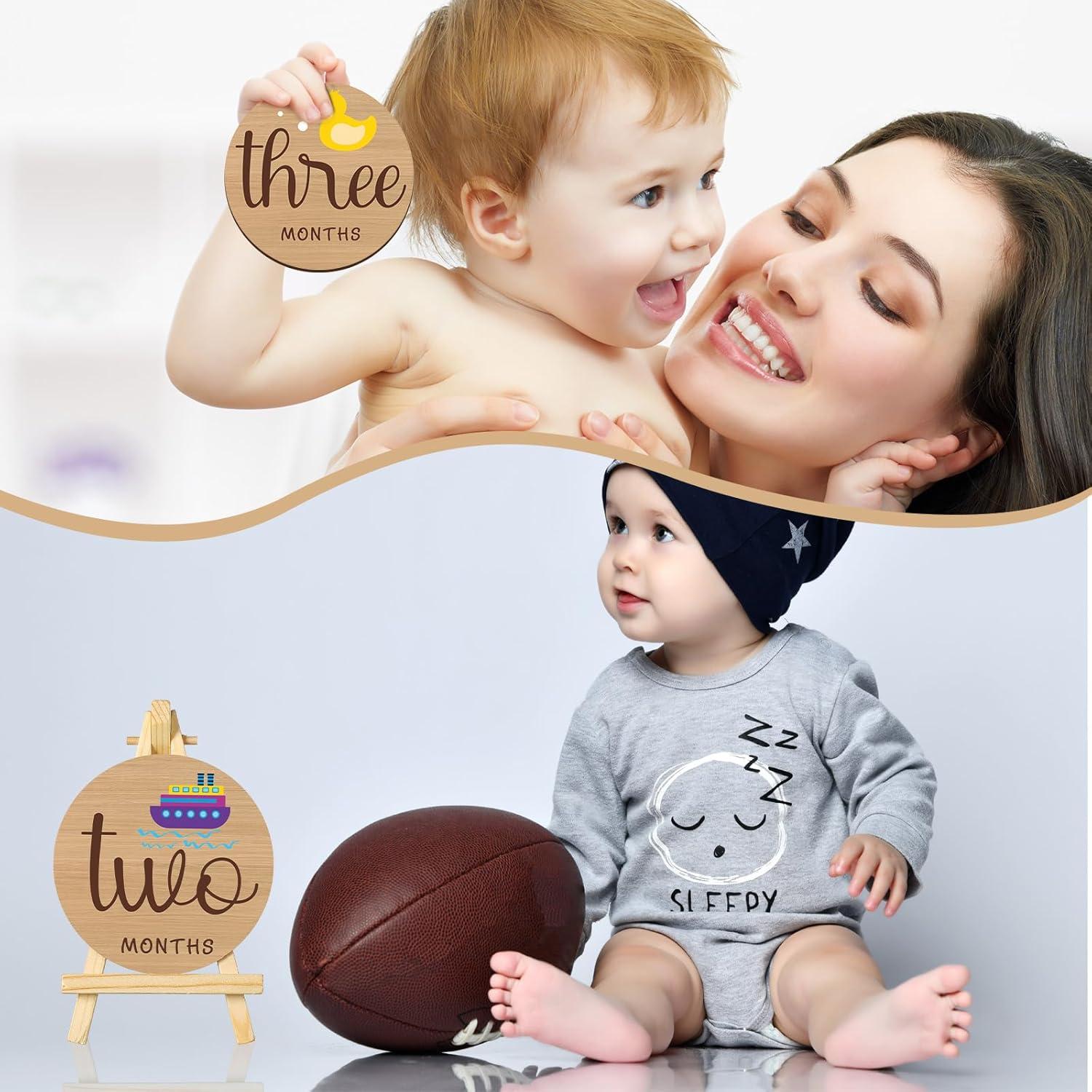 Conjunto de Hitos Mensuales para Bebés Wesiti - 28 Discos de Madera