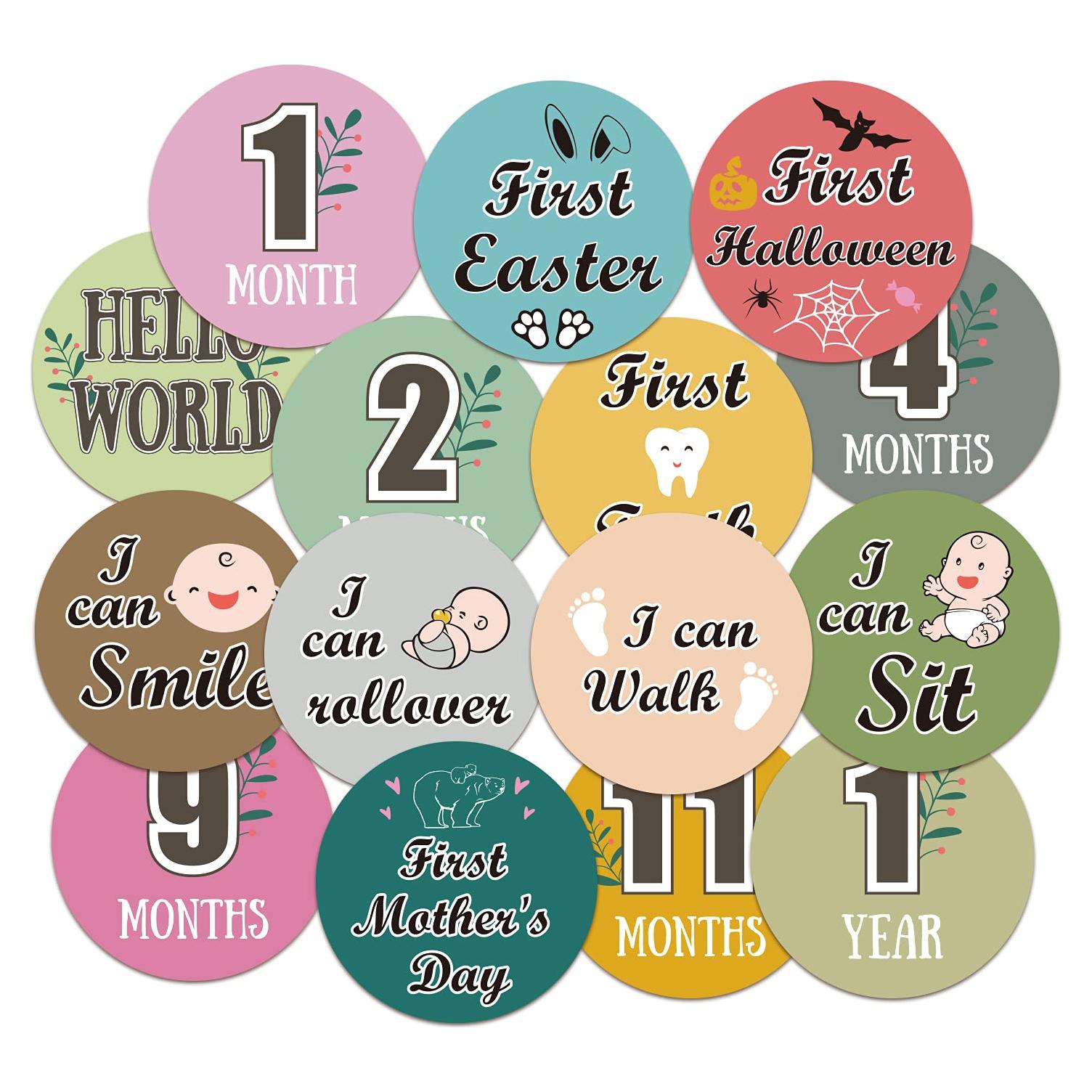 Tarjetas de Hitos para Bebés 15PCS Malihome 16cm Doble Cara