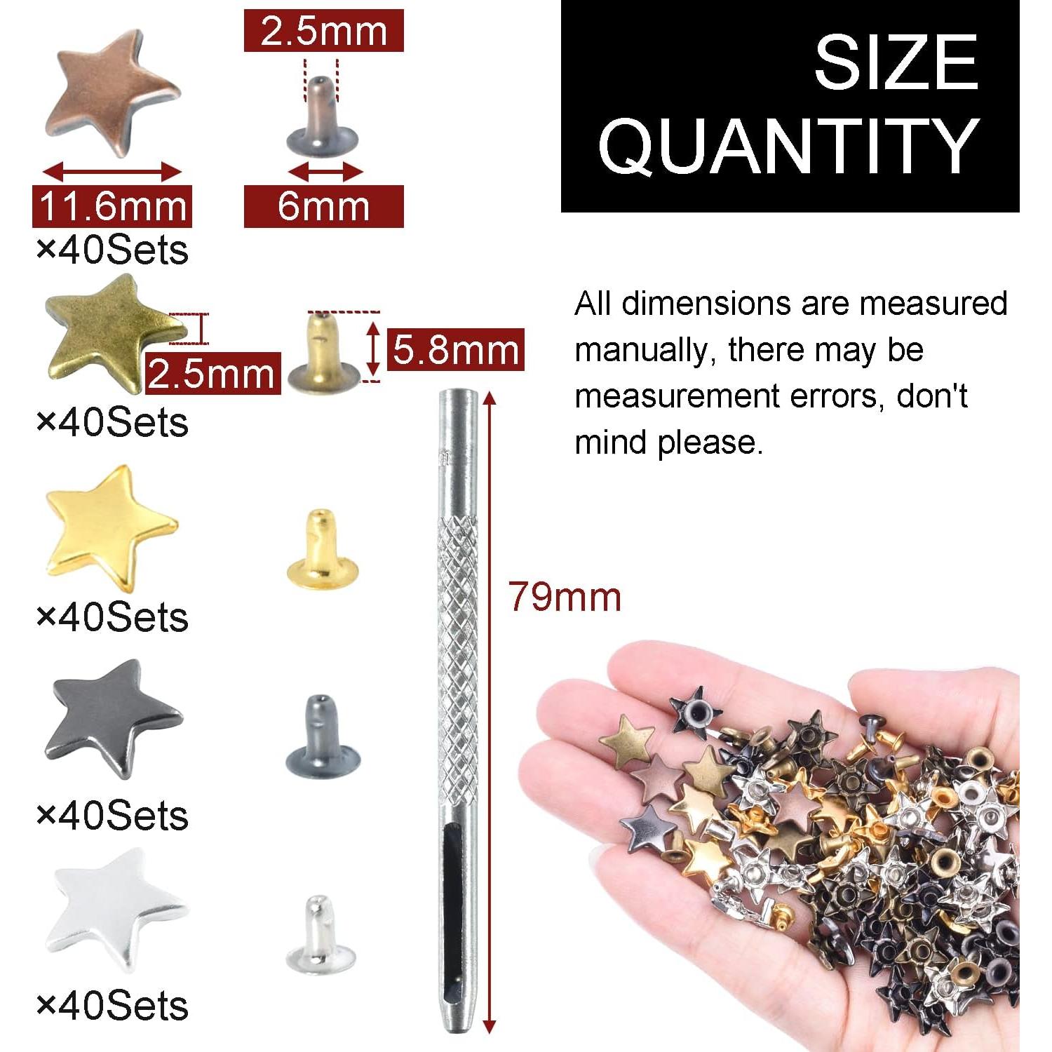 200 Sets Remaches de Cuero Estrella 12mm CooBigo + Herramienta