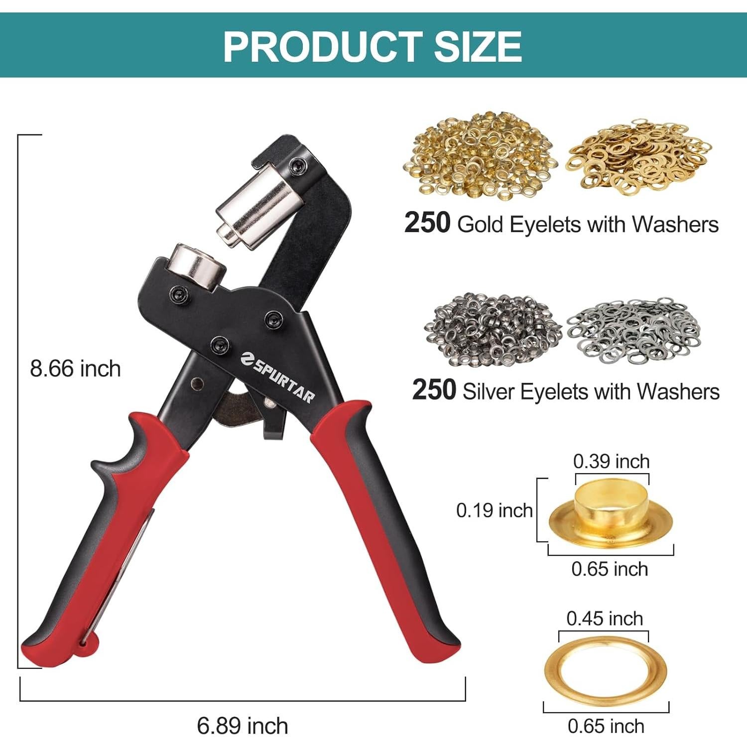 Kit de Ojetes Spurtar 10mm con 500 Ojetes Metálicos