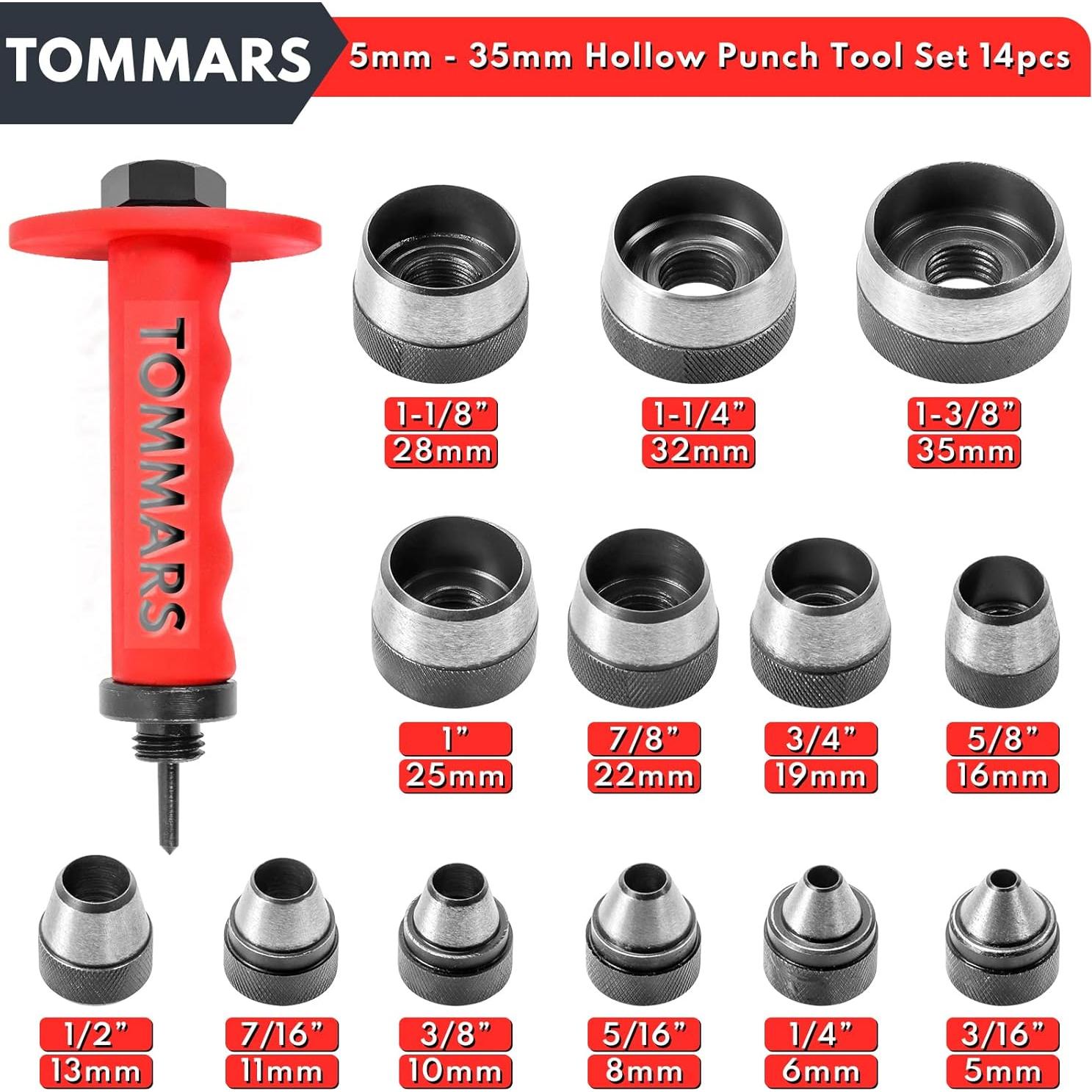 Kit de Punch Hollow TOMMARS 14 PCS 5mm-35mm con Eje de Resorte