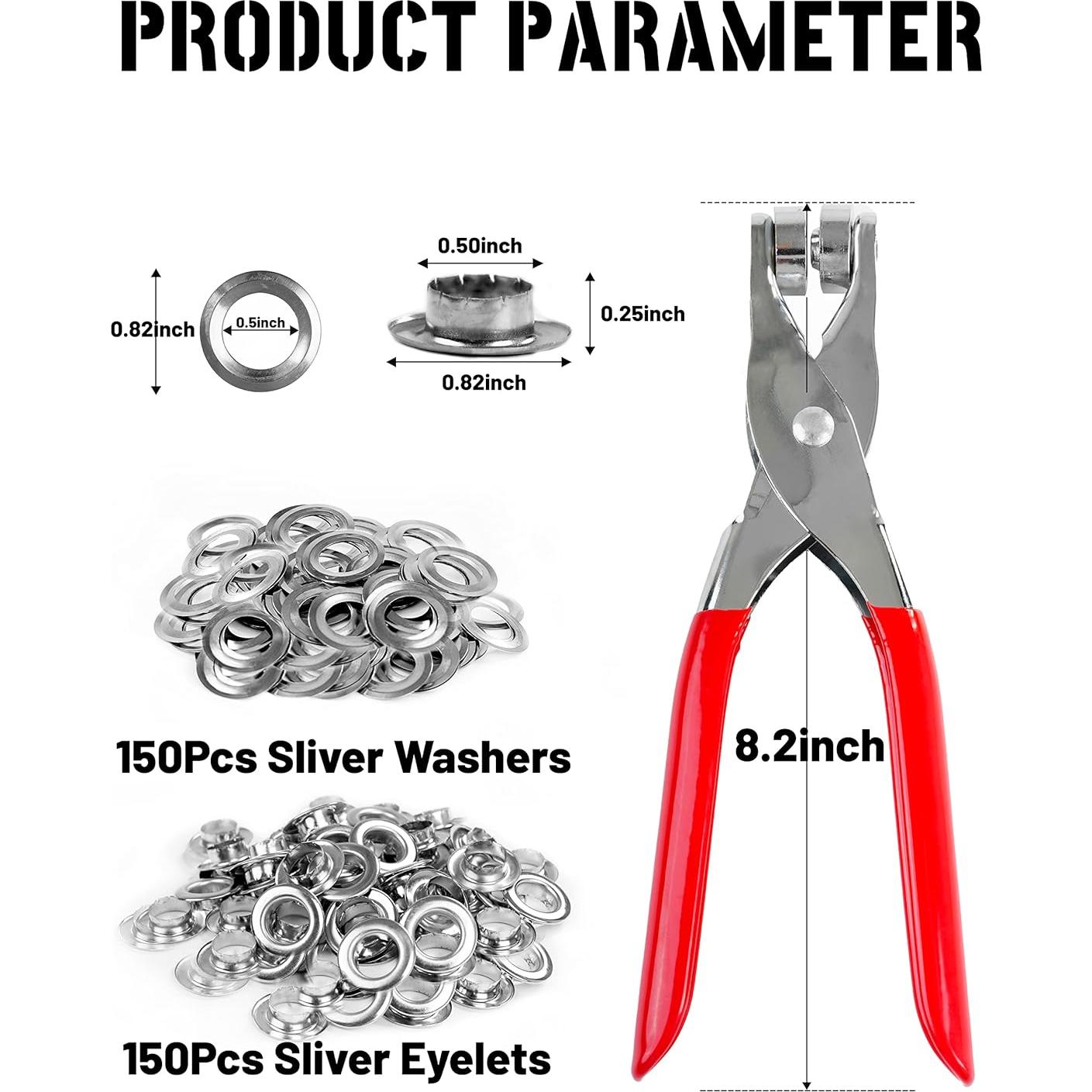 Kit de Herramientas para Ojetes MoHern con 150 Ojetes Plateados