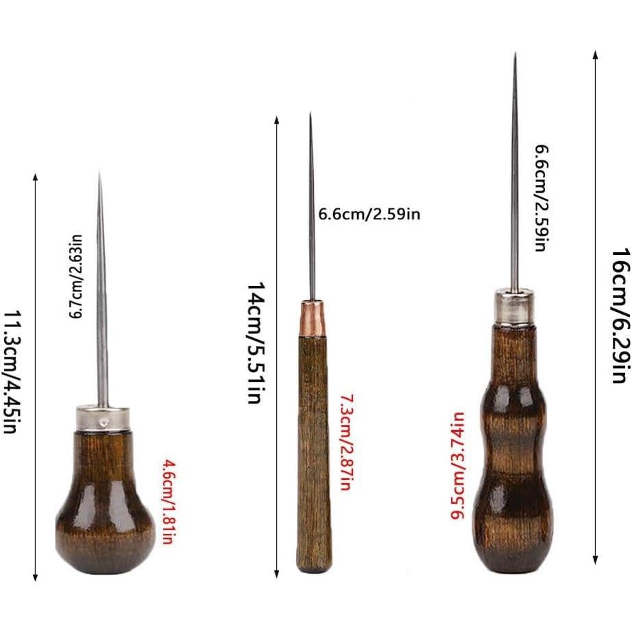 Juego de 3 Punzones con Mango de Madera UtySty para Cuero