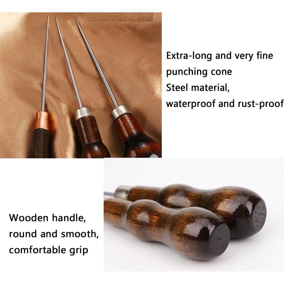 Juego de 3 Punzones con Mango de Madera UtySty para Cuero