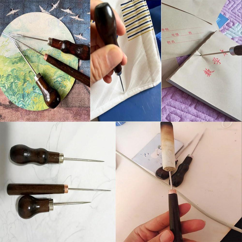 Juego de 3 Punzones con Mango de Madera UtySty para Cuero