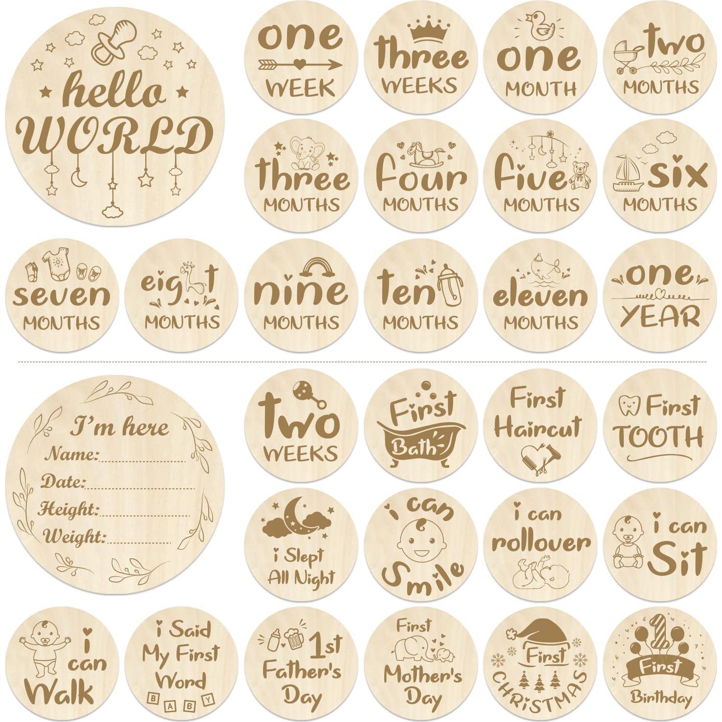 Tarjetas de Hitos Mensuales de Madera 15 PCS Bebés