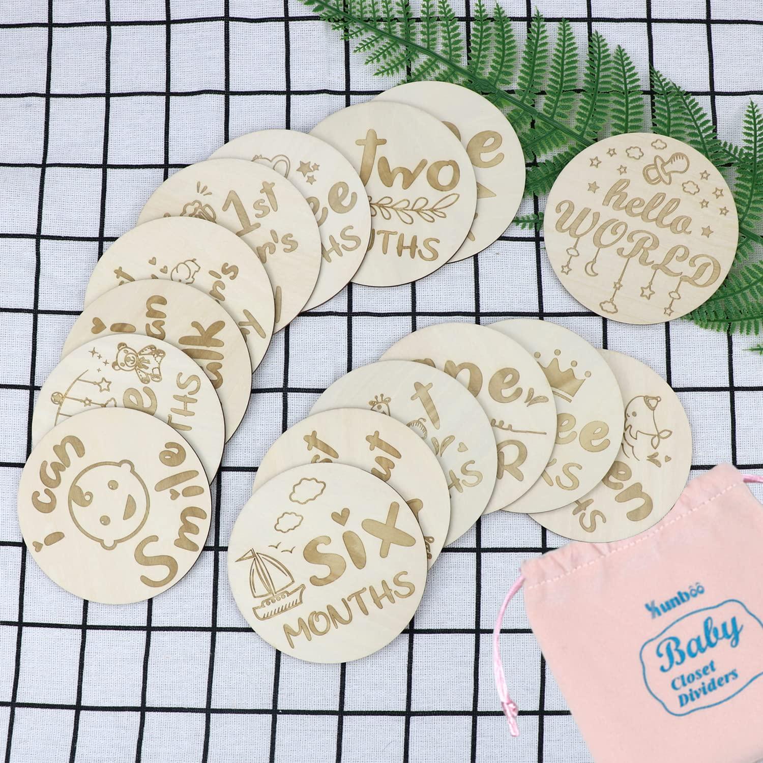 Tarjetas de Hitos Mensuales de Madera 15 PCS Bebés