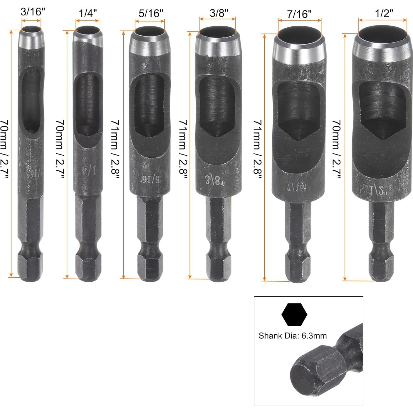 Juego de Punches Huecos de Cuero HARFINGTON 6 Piezas 3-12mm