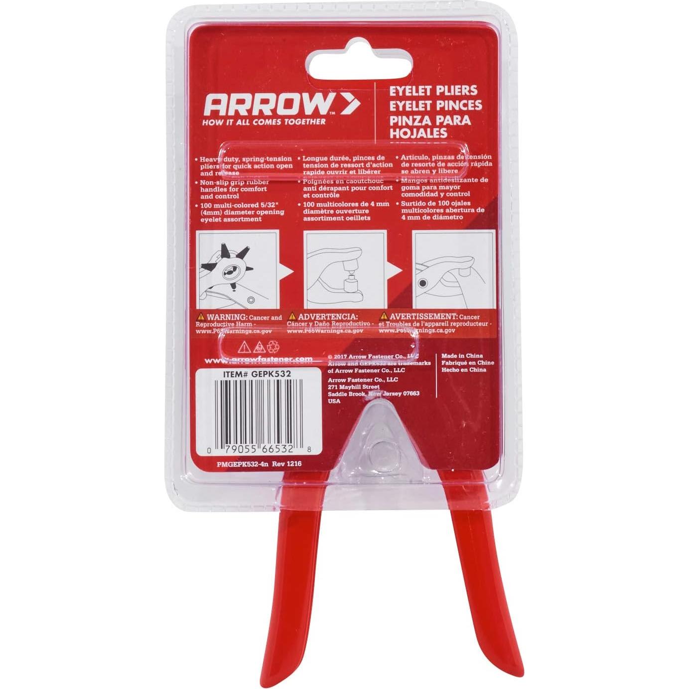 Kit de Herramientas de Ojal Arrow GEPK532 con 100 Ojales 4mm