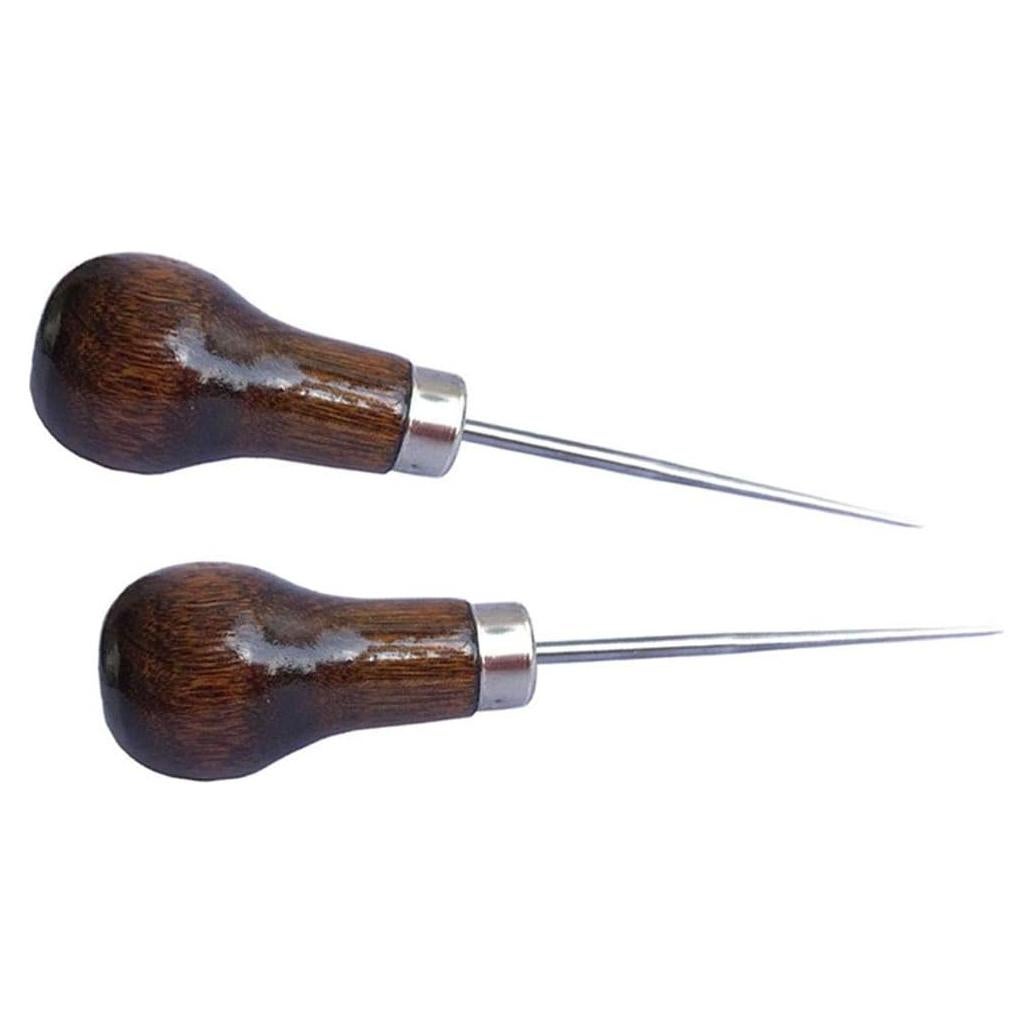 Awl de Mango de Madera ZLKSKER - Paquete de 2 para Perforar Cuero