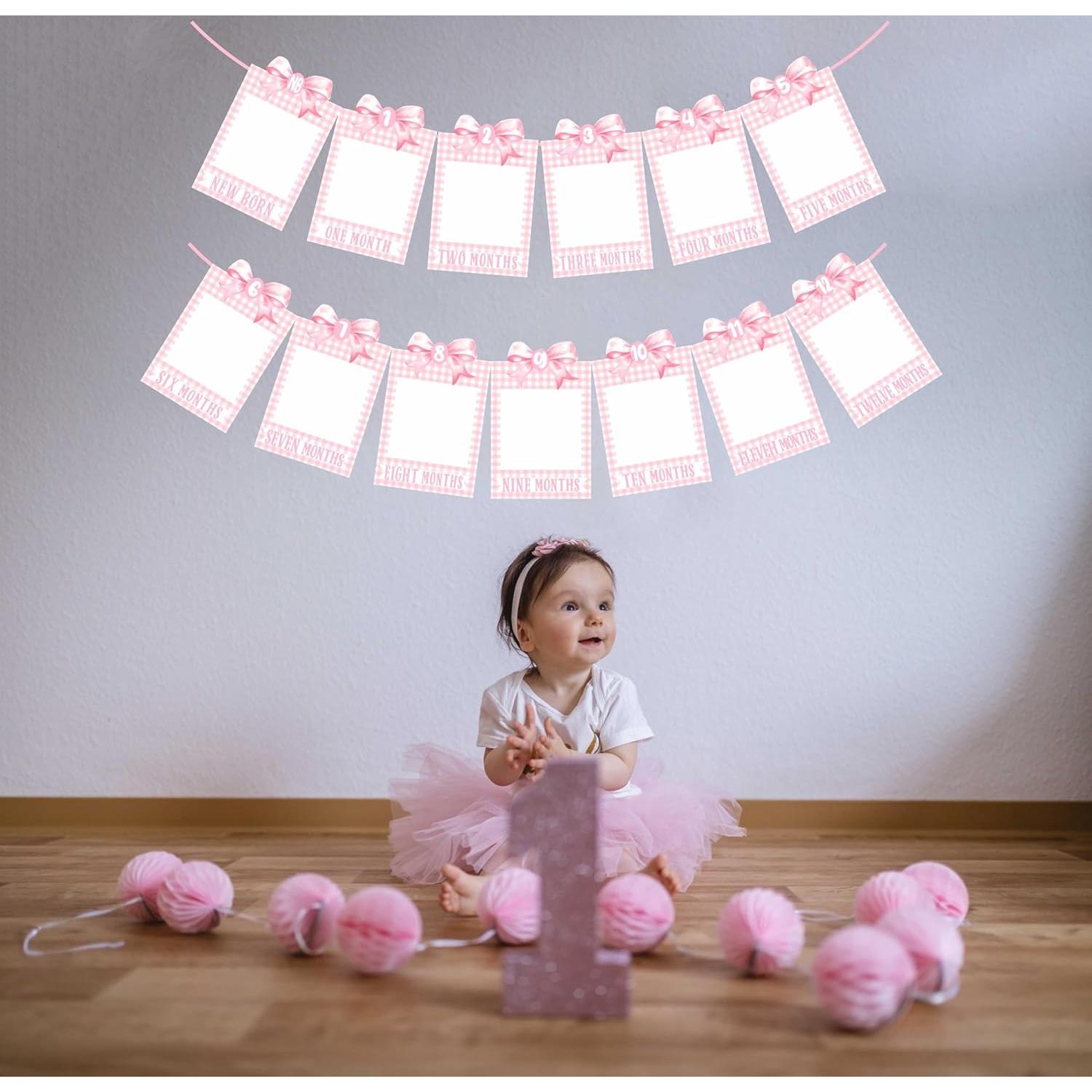 Banner de Fotos Rosa ZTZTST para Primer Cumpleaños Niña