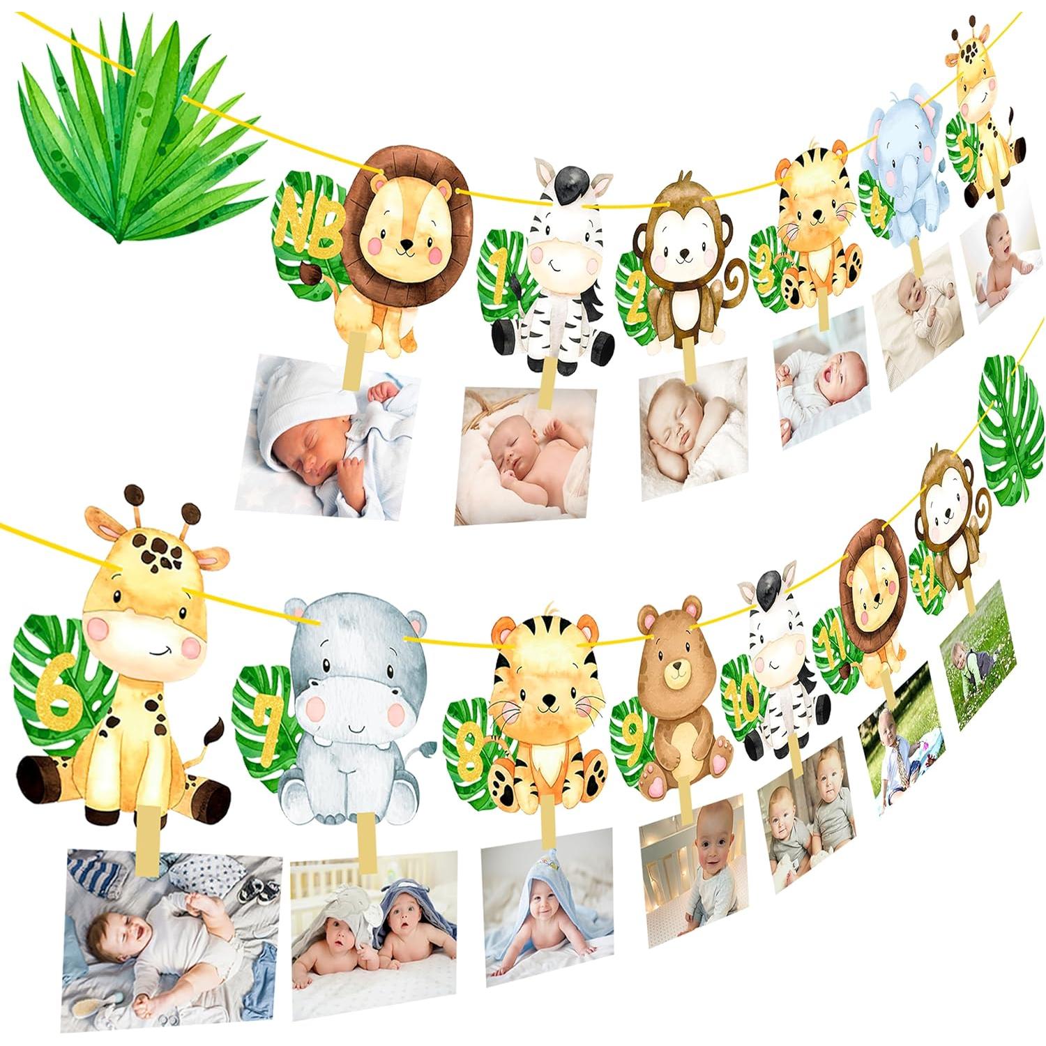 Banderín de Fotos Primer Cumpleaños Safari iPartyFun - 15 Tarjetas