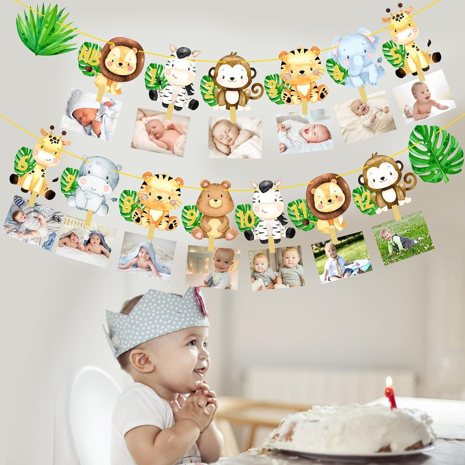 Banderín de Fotos Primer Cumpleaños Safari iPartyFun - 15 Tarjetas