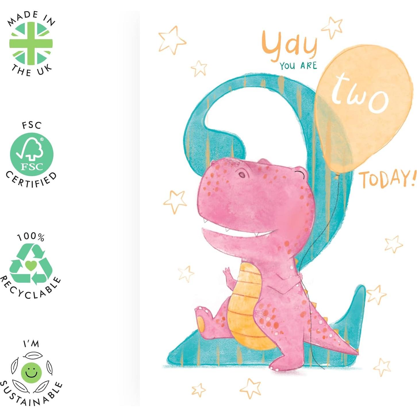 Tarjeta de Cumpleaños Central 23 Dinosaurio 2 Años con Stickers