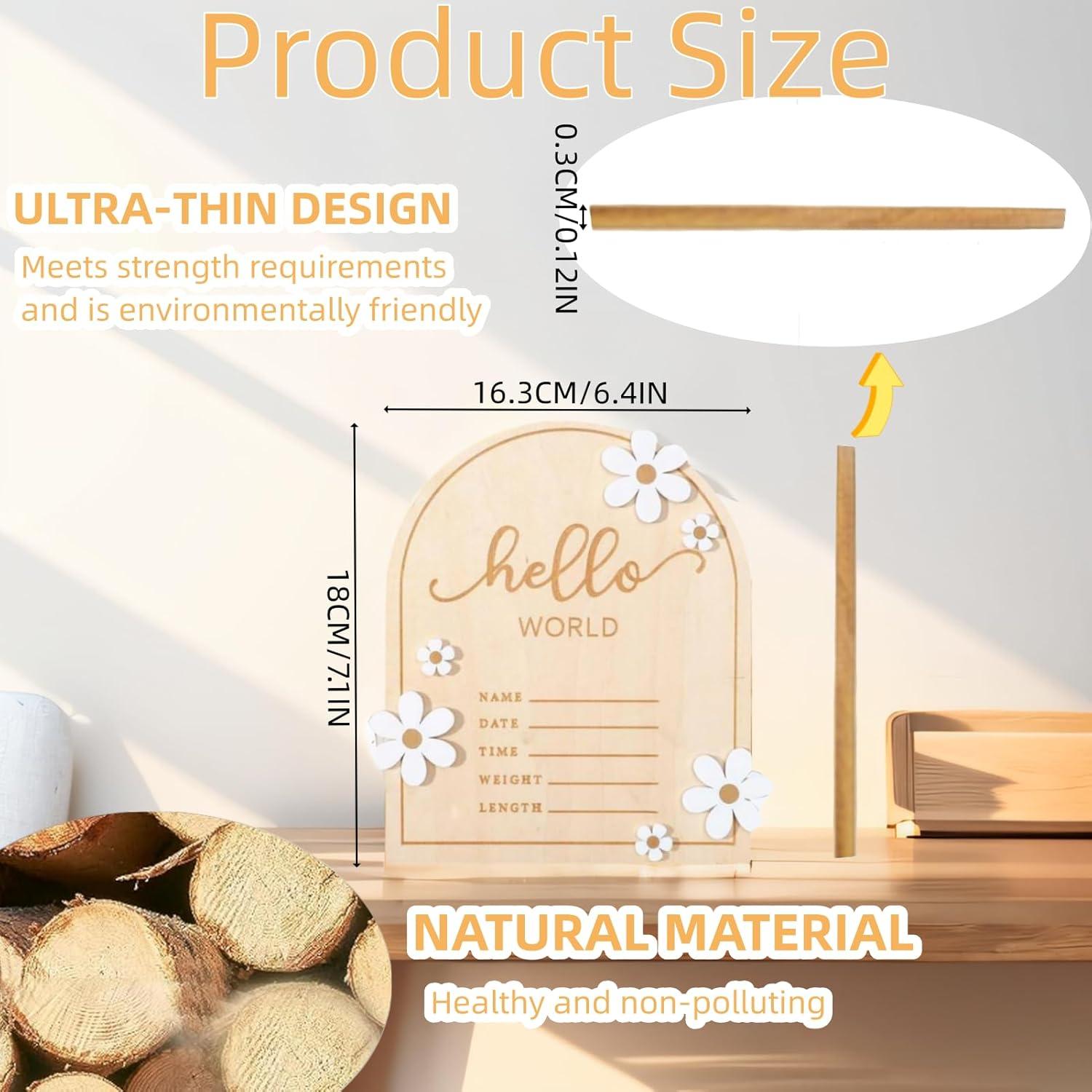 Tablero de Anuncio de Bebé Hello World - Madera 17.8x15.2 cm