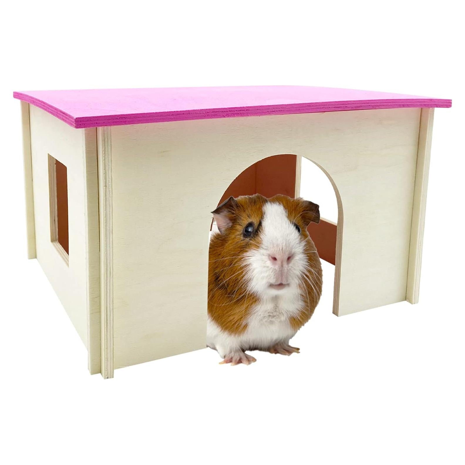 Casa de Madera para Cobayas Fhiny 33x30x19cm Refugio Desmontable