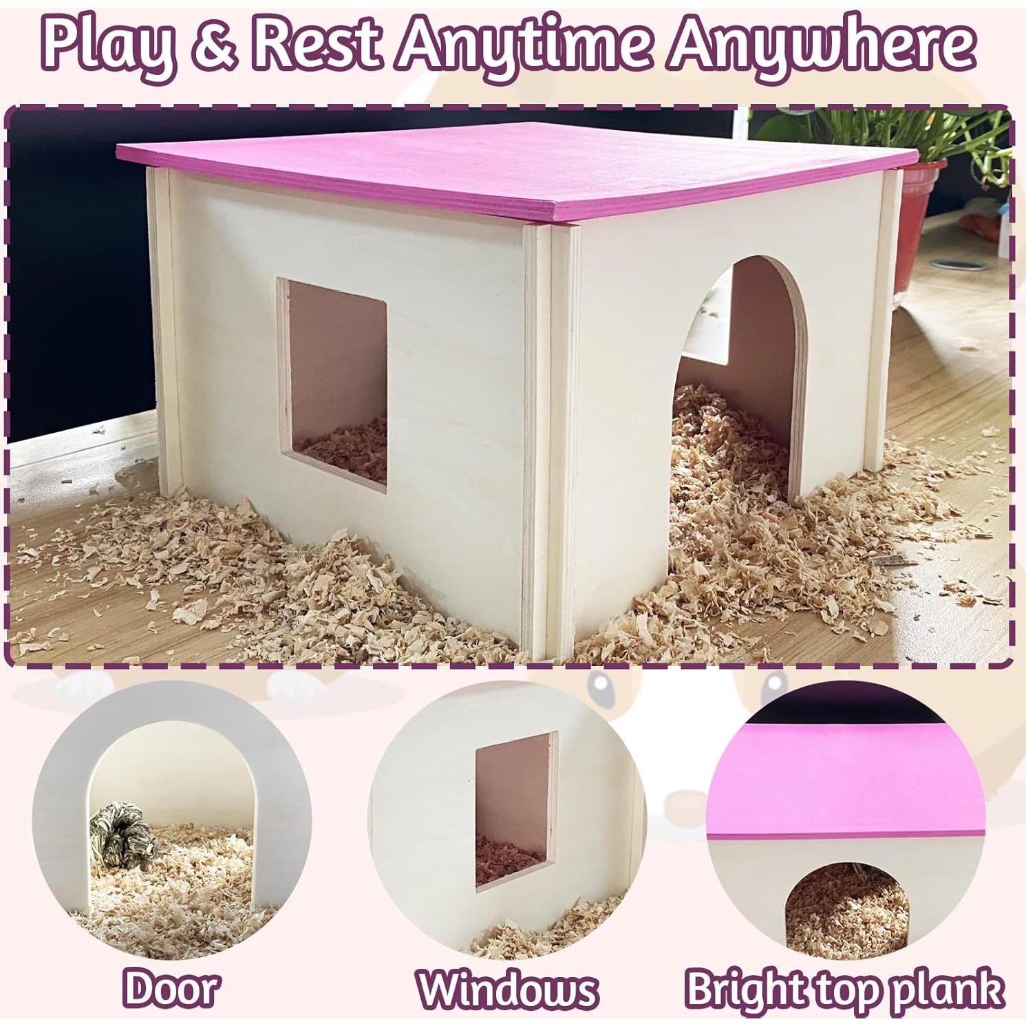 Casa de Madera para Cobayas Fhiny 33x30x19cm Refugio Desmontable